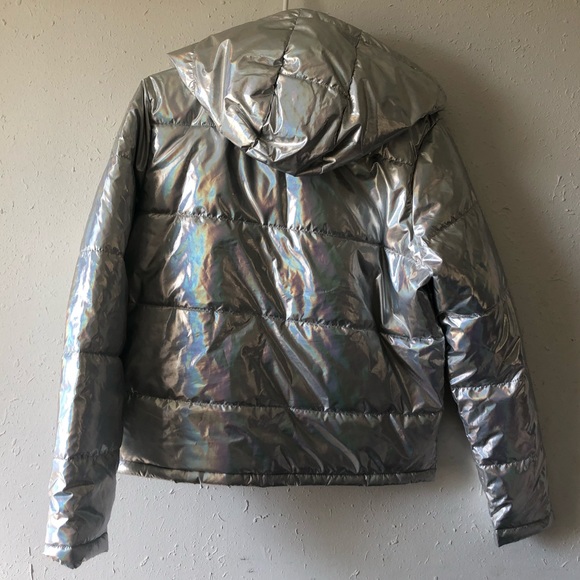 Rare Warm Puffy Iridescent Metallic Jacket Coat L - Picture 6 of 9